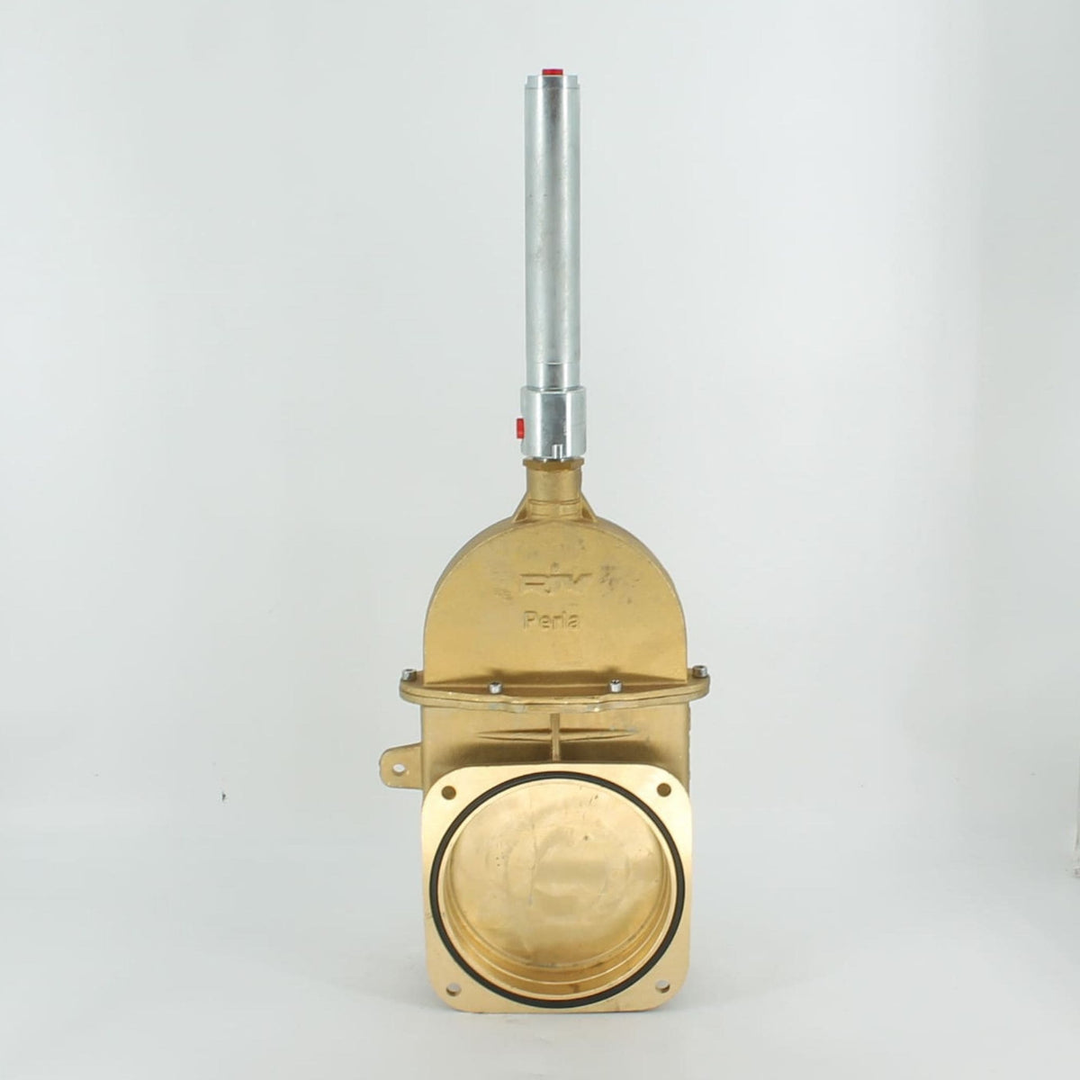 Tajadera o compuerta de válvula hidráulica Riv de 200 mm (8 pulgadas) de diámetro, macho, sin manillas y diseñada para su uso en cubas y cisternas de riego y purín.
