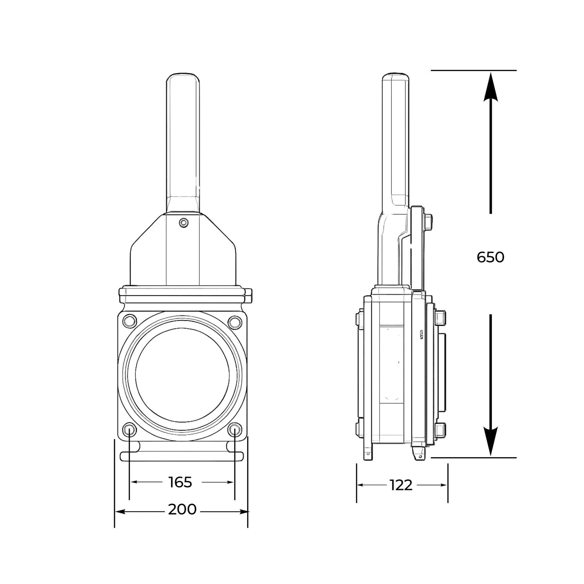 Tajadera o compuerta de válvula hidráulica Hertell Lau de 150 mm (6 pulgadas) de diámetro, macho, sin manillas y diseñada para su uso en cubas y cisternas de riego y purín.