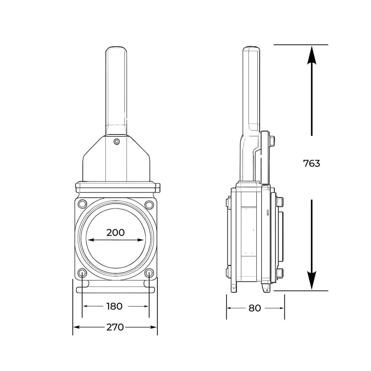 Tajadera o compuerta de válvula hidráulica Hertell Lau de 200 mm (8 pulgadas) de diámetro, macho, sin manillas y diseñada para su uso en cubas y cisternas de riego y purín.
