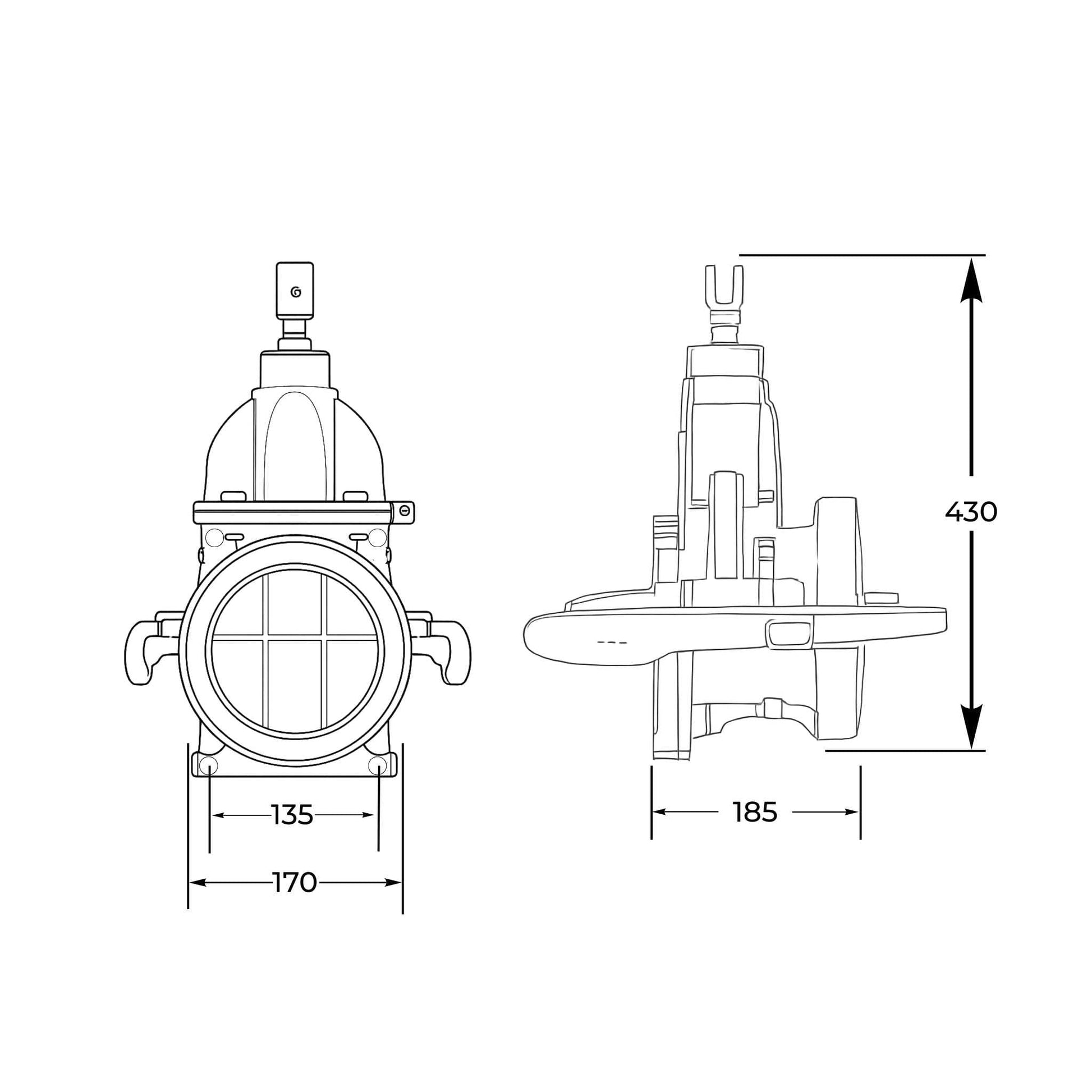 Tajadera o compuerta de válvula manual Hertell Buru de 125 mm (5 pulgadas) de diámetro, hembra, con manillas y diseñada para su uso en cubas y cisternas de riego y purín.