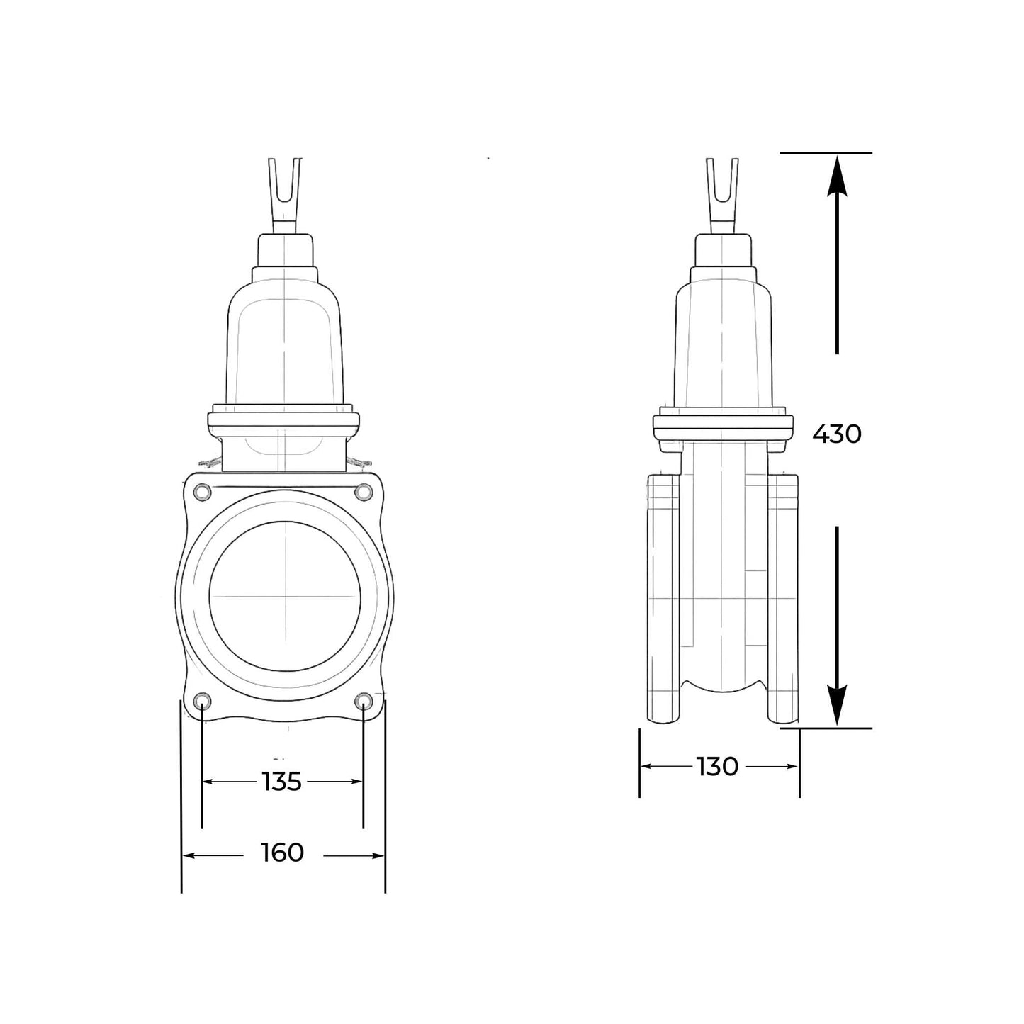 Tajadera o compuerta de válvula manual Hertell Lau de 125 mm (5 pulgadas) de diámetro, macho, sin manillas y diseñada para su uso en cubas y cisternas de riego y purín.