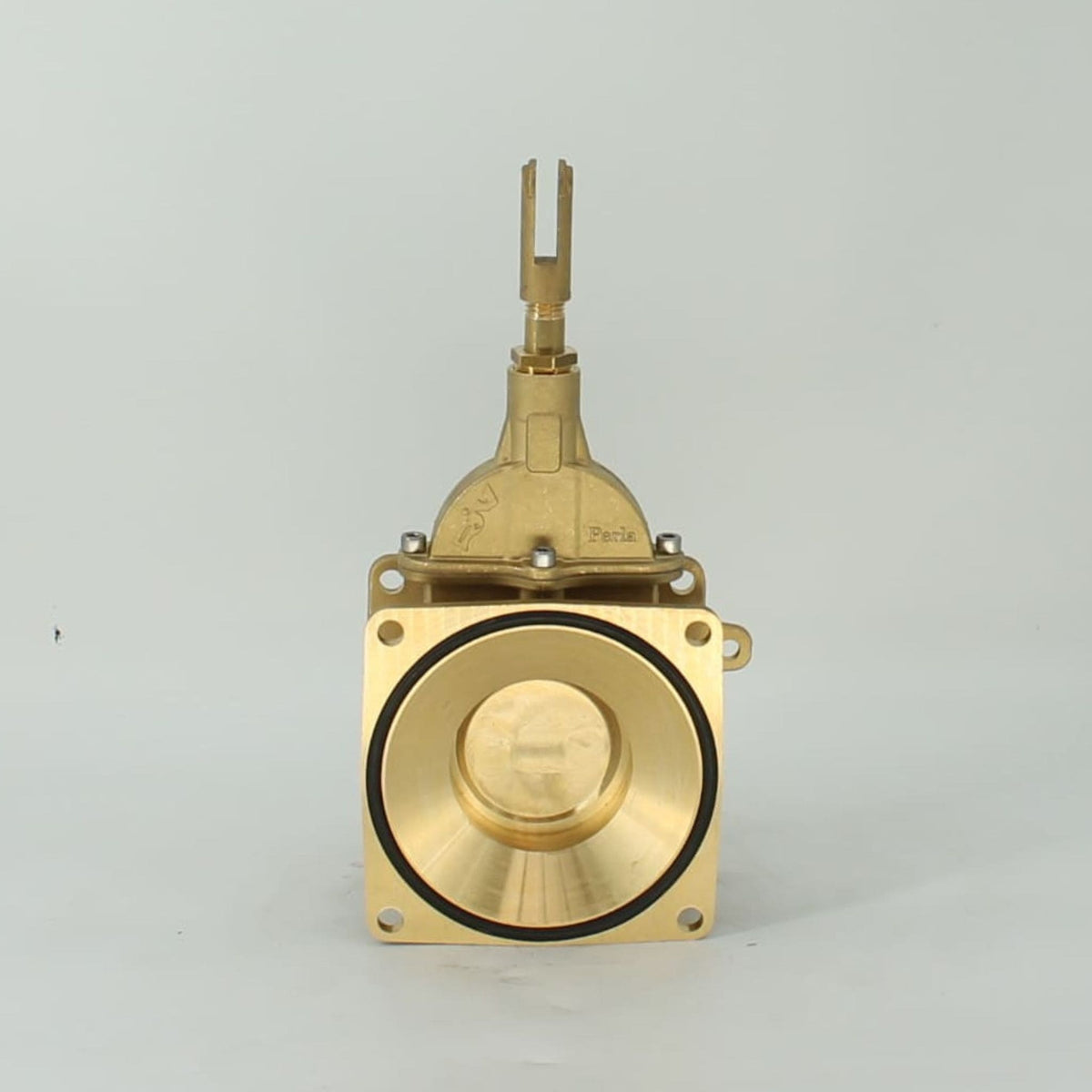 Tajadera o compuerta de válvula manual Riv de 100 mm (4 pulgadas) de diámetro, macho, sin manillas y diseñada para su uso en cubas y cisternas de riego y purín.
