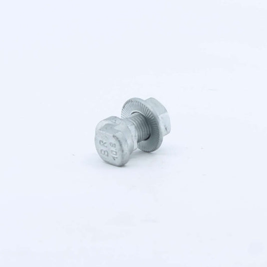 Tornillo de cuchilla Tipo 2 para sistema de enganche rápido adaptable a segadora Fella SM. Incluye tuerca con brida y arandela estriada, referencia 426883.