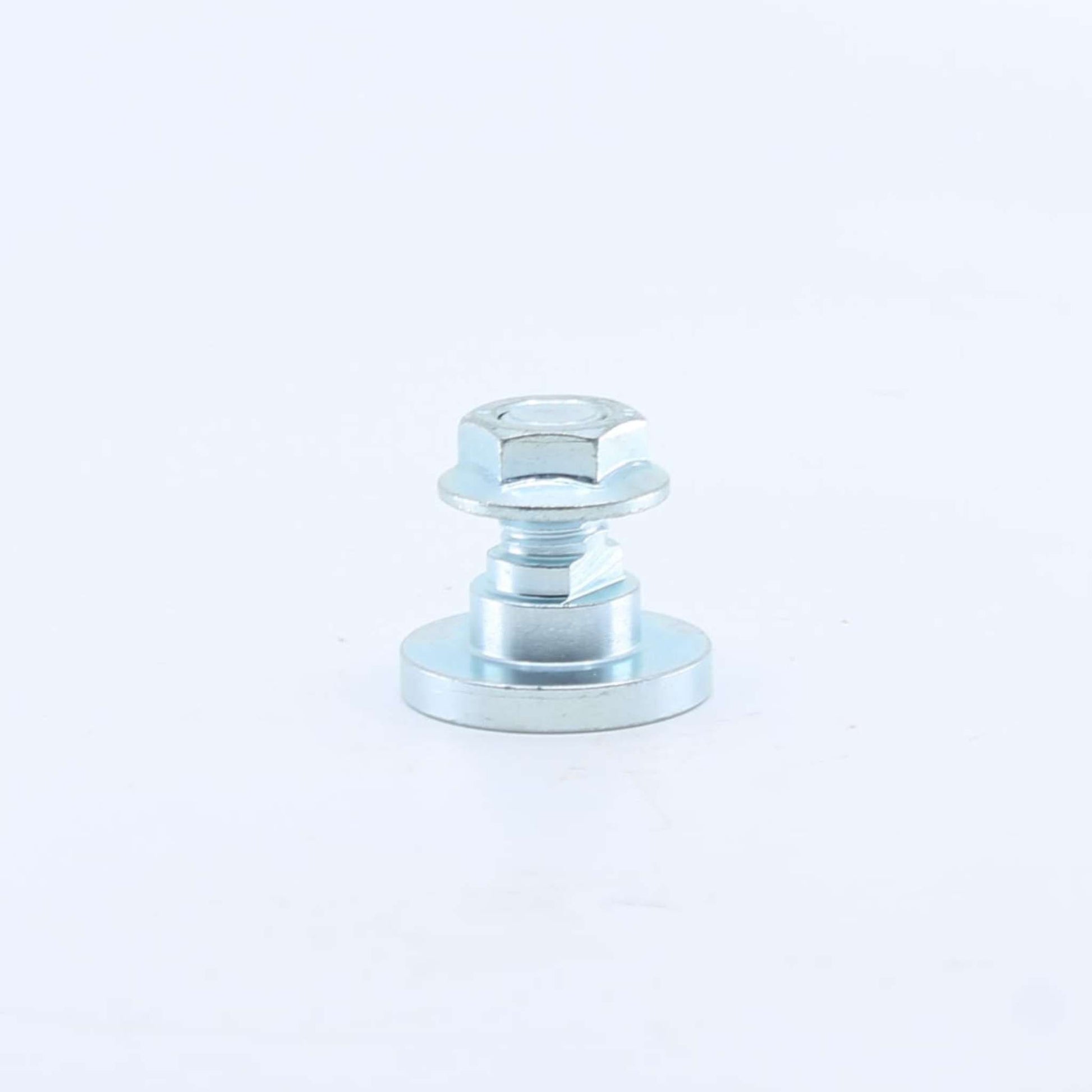 Tornillo portacuchillas con tuerca autoblocante estriada adaptable a segadora rotativa Claas. Tipo de producto de alta resistencia para barra de corte.