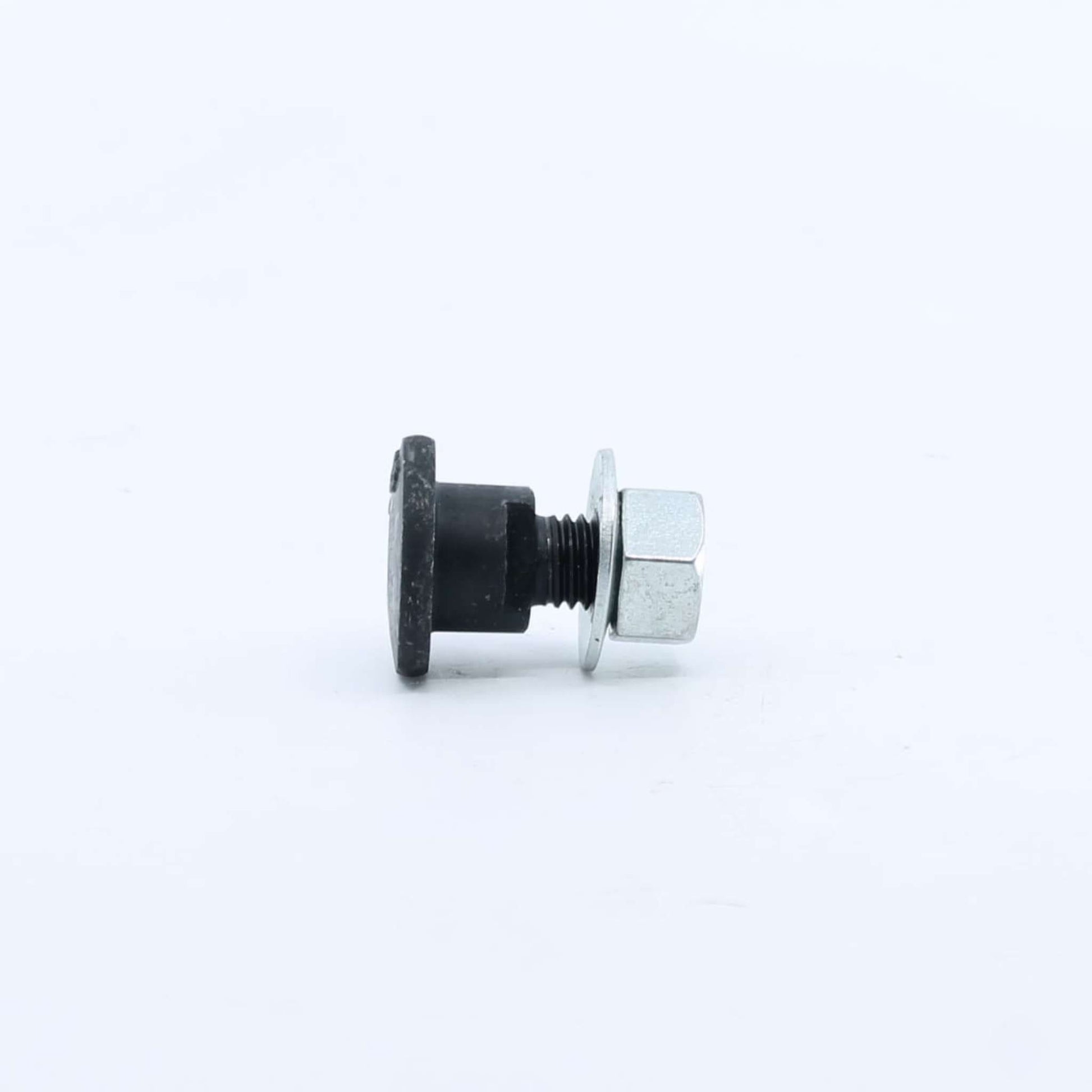 Tornillo portacuchillas con tuerca y arandela adaptable para segadora Kuhn GMD y FC. Medidas M12, asiento diámetro 18 mm y resistencia 12.9, referencia 56115800.