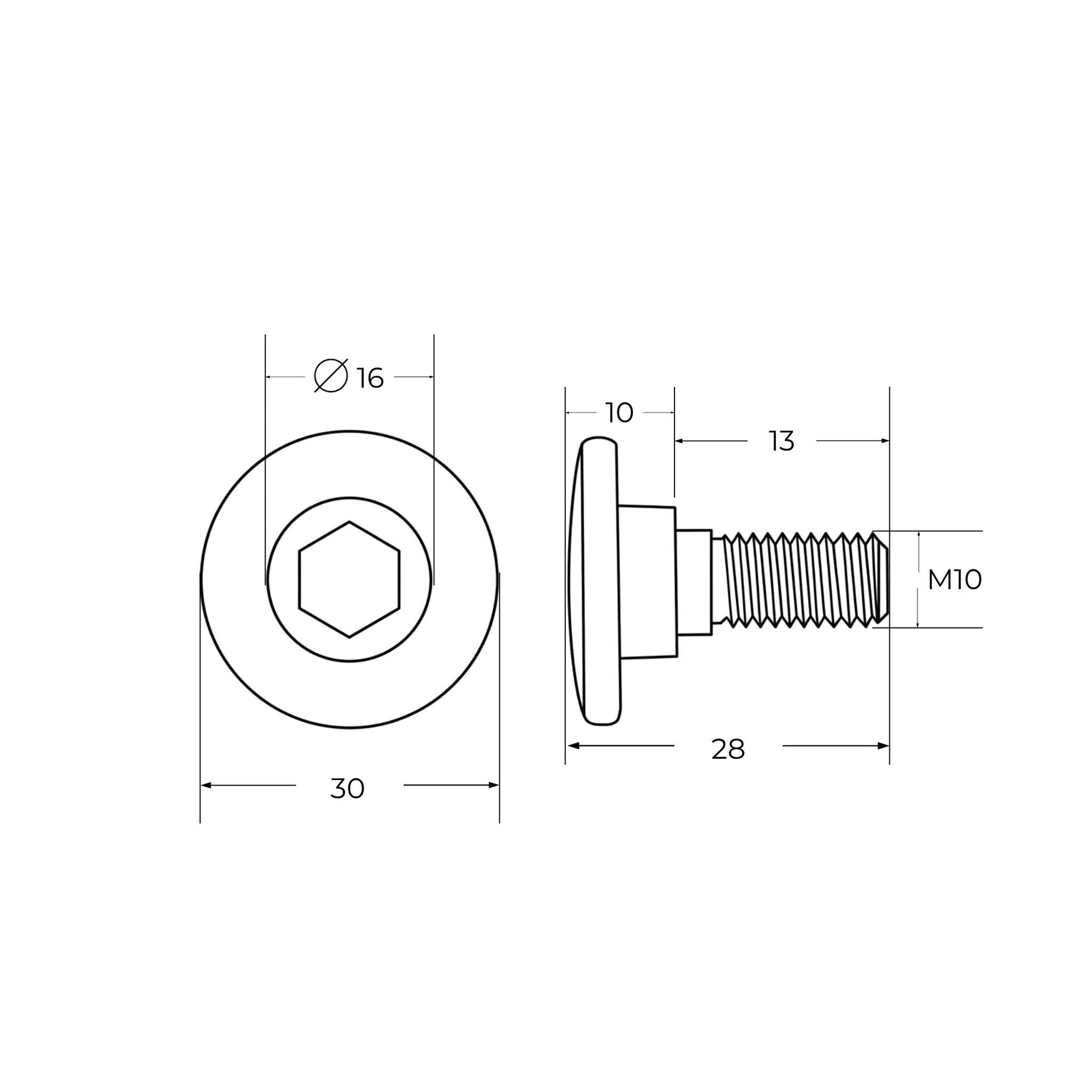 Tornillo portacuchillas con tuerca adaptable para segadora Kuhn GMD 44,55 y 66. Medidas M10, asiento liso diámetro 16 mm y resistencia 12.9, referencia 56210100.