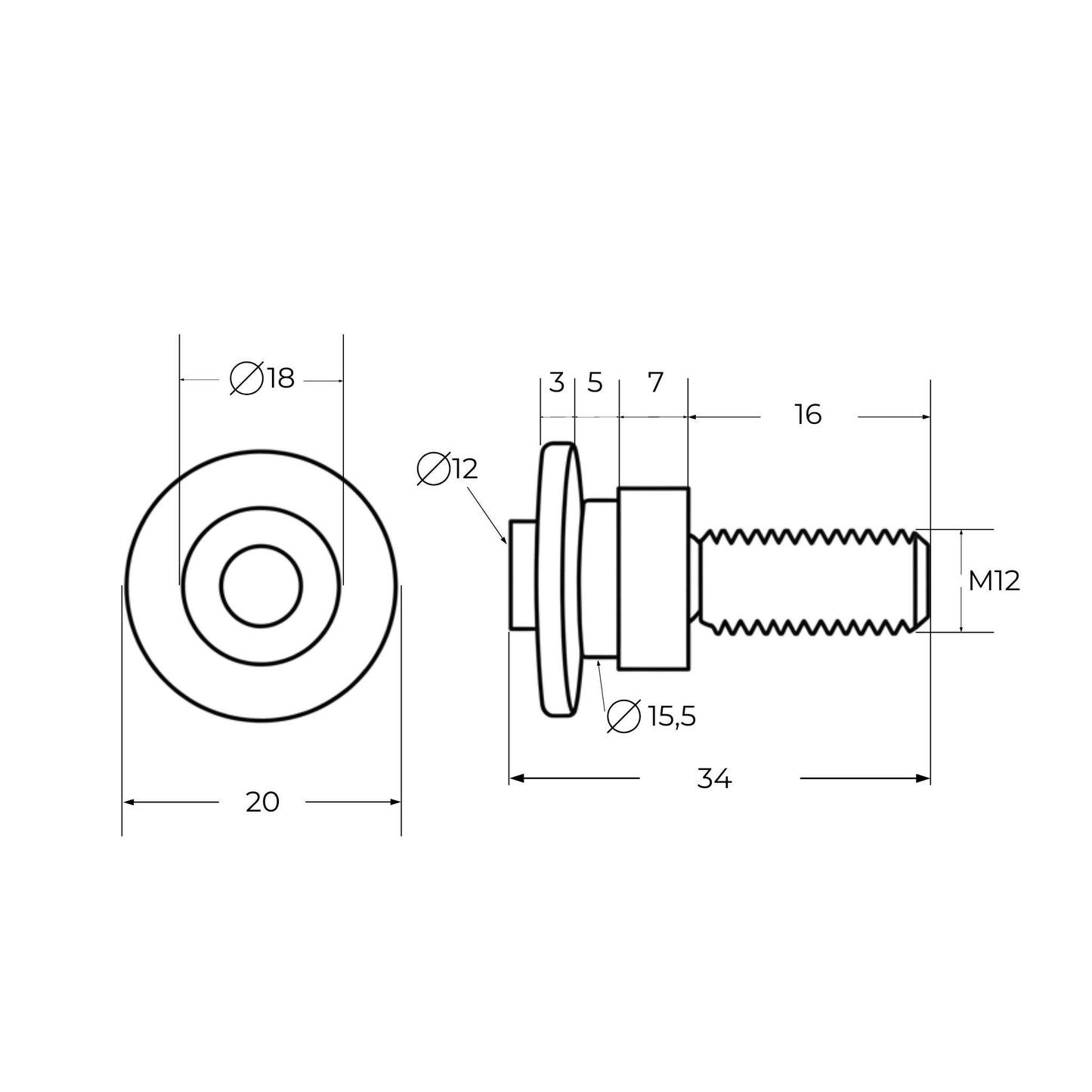 Tornillo portacuchillas para sistema de enganche rápido Fast-Fit adaptable a segadora Kuhn. Rosca M12 y longitud 34 mm, referencia K6801011.