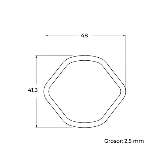 Tubo de transmisión cardán con perfil limón exterior hembra. Medida 48 x 41,3 mm, grosor de 2,5 mm y longitud de 1 metro.
