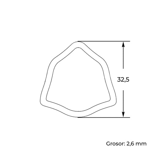 Tubo de transmisión cardán con perfil triangular exterior hembra. Medida 32,5 mm, grosor 2,6 mm y longitud de 2 metros.
