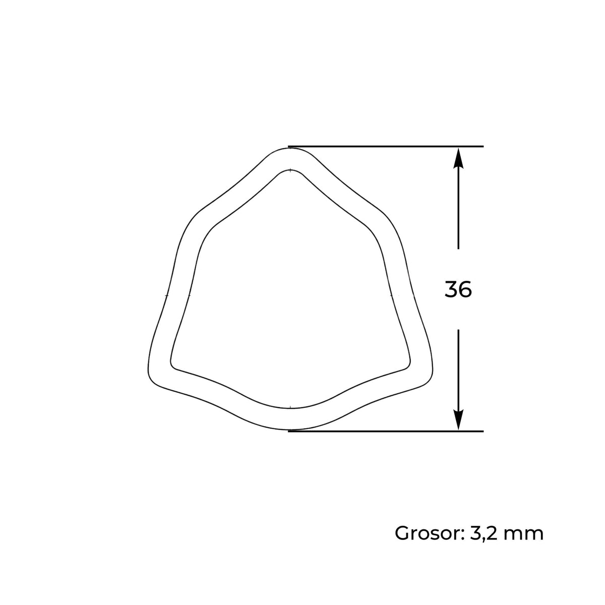 Tubo de transmisión cardán con perfil triangular exterior hembra. Medida 36 mm, grosor de 3,2 mm y longitud de 1 metro.