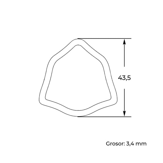 Tubo de transmisión cardán con perfil triangular exterior hembra. Medida 43,5 mm, grosor de 3,4 mm y longitud de 2 metros.