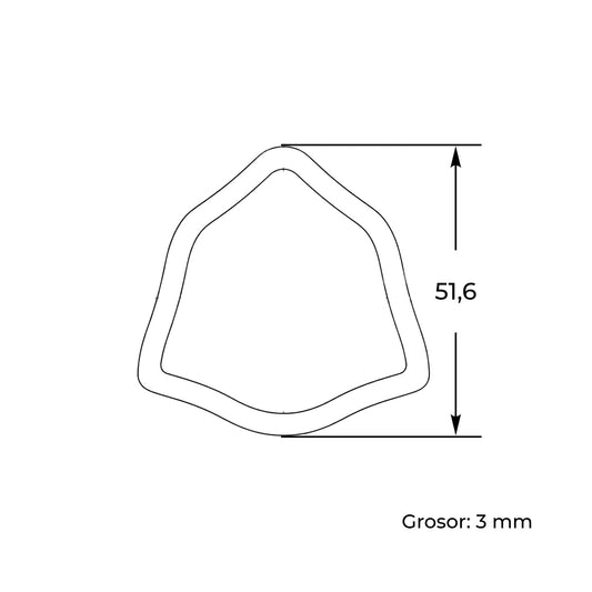 Tubo de transmisión cardán con perfil triangular exterior hembra. Medida 51,6 mm, grosor de 3 mm y longitud de 2 metros.
