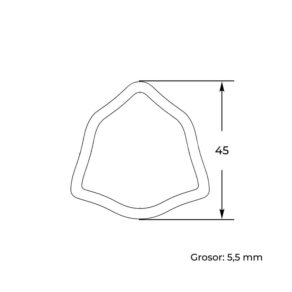 Tubo de transmisión cardán con perfil triangular interior macho. Medida 45 mm, grosor reforzado de 5,5 mm y longitud de 2 metros.
